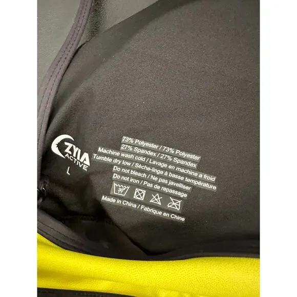 ZYIA Active Women Neon Yellow Black Activewear Sports Bra Size L Workout Running - Picture 6 of 7